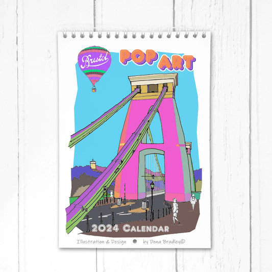 Colourful calendar with illustrations of Bristol landmarks