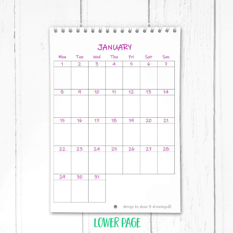 Month layout of Dona B calendar