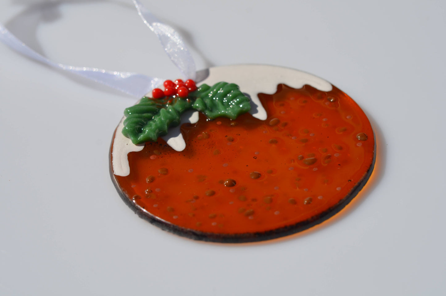 Fused Glass Christmas Pudding.  Christmas Tree Ornament. Decoration.