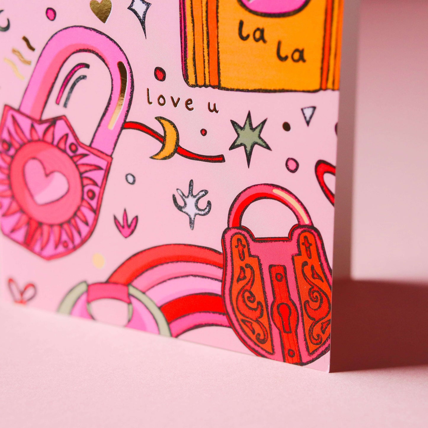 Love locks card, Paris inspired card in pink & orange, Valentines day cards, love cards