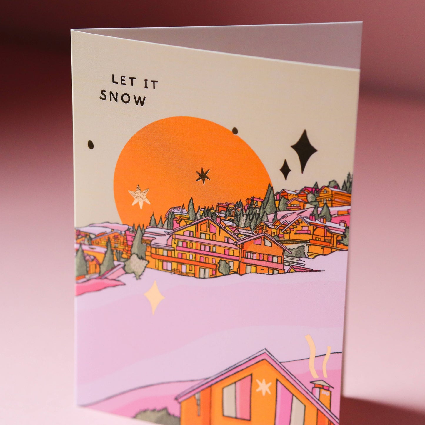 Meribel Christmas Card, Gold Foil A6 Card