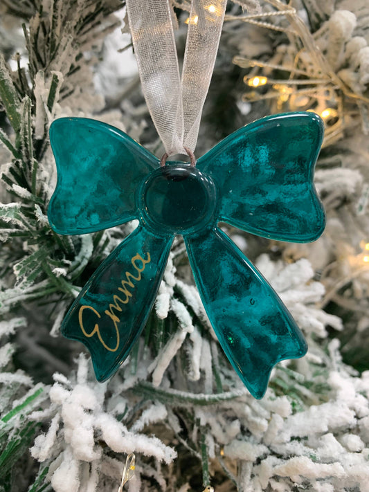 Handmade Fused Glass Christmas Bow Christmas Hanging Decor