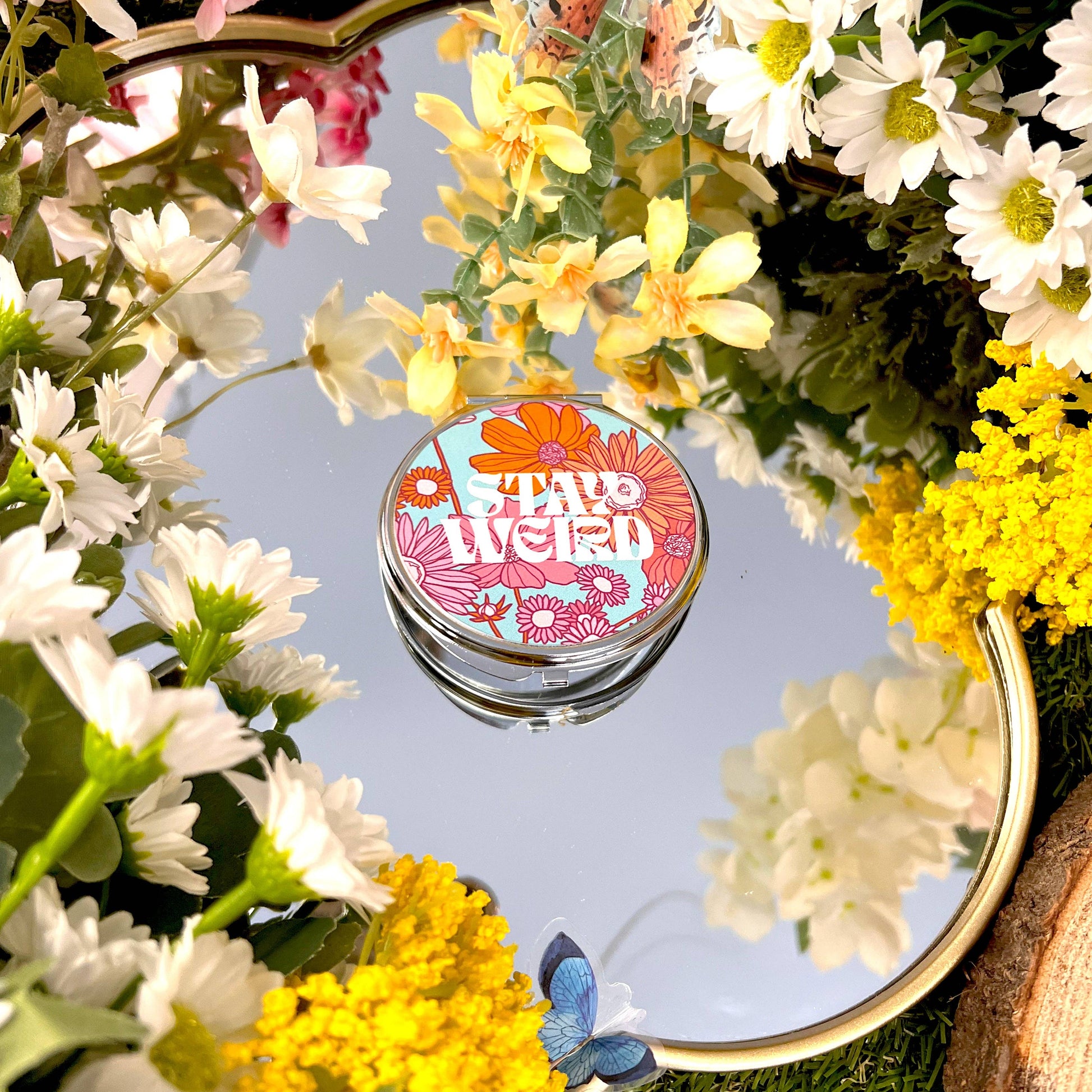 Small mirror compact with stay weird 