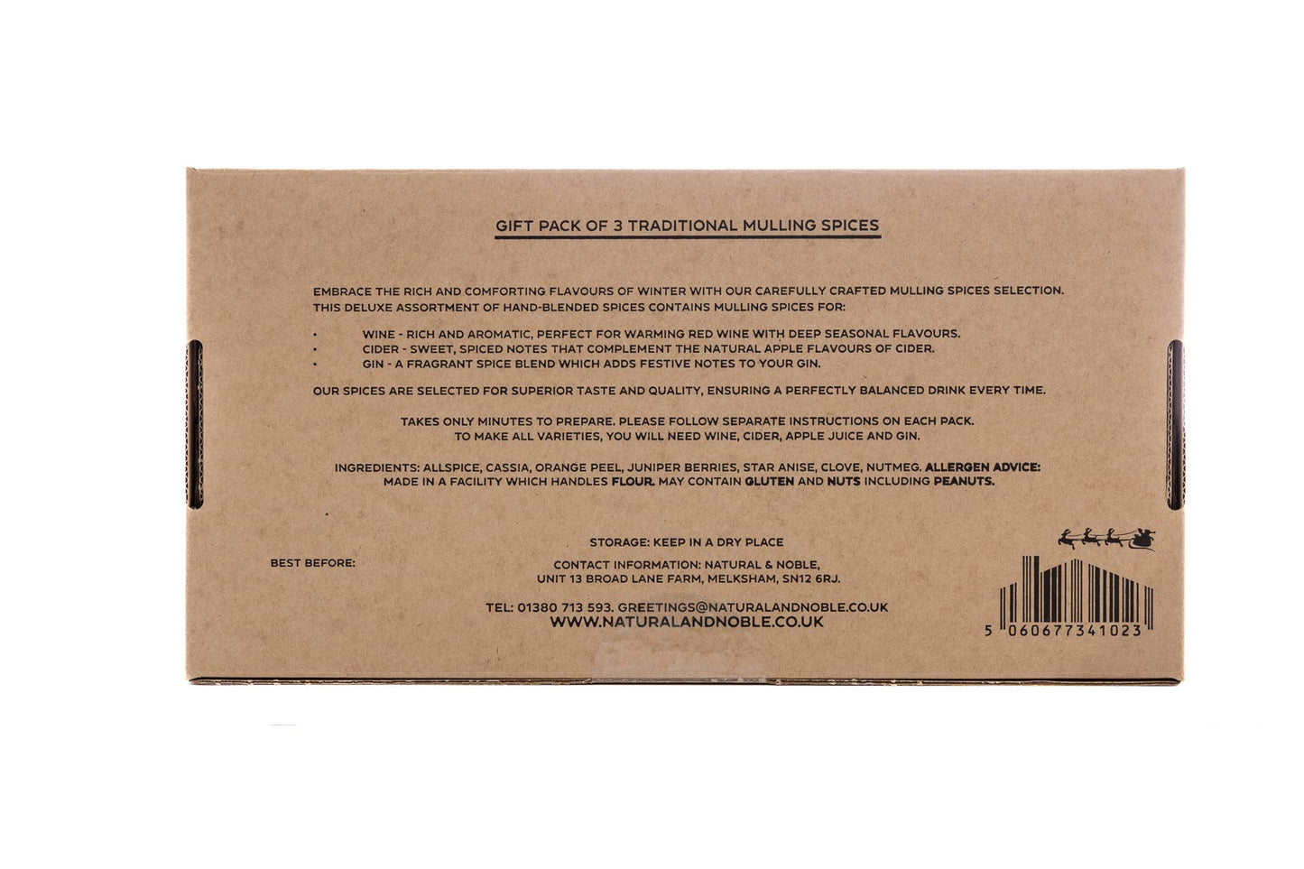 Cardboard packaging with text and a barcode on a white background