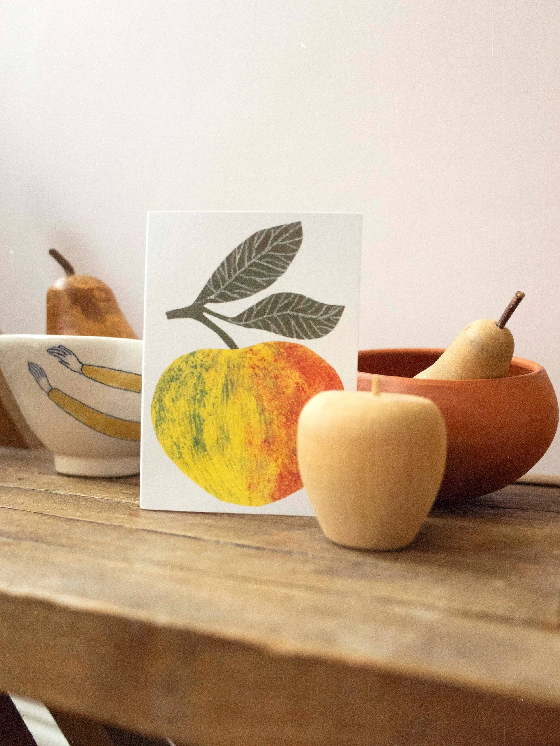 Small greetings card with an apple illustrations.