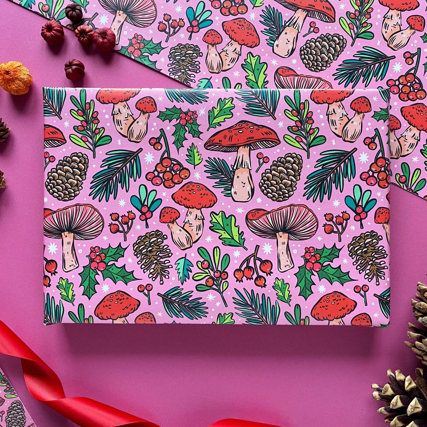 Pink Christmas Mushroom Gift Wrap