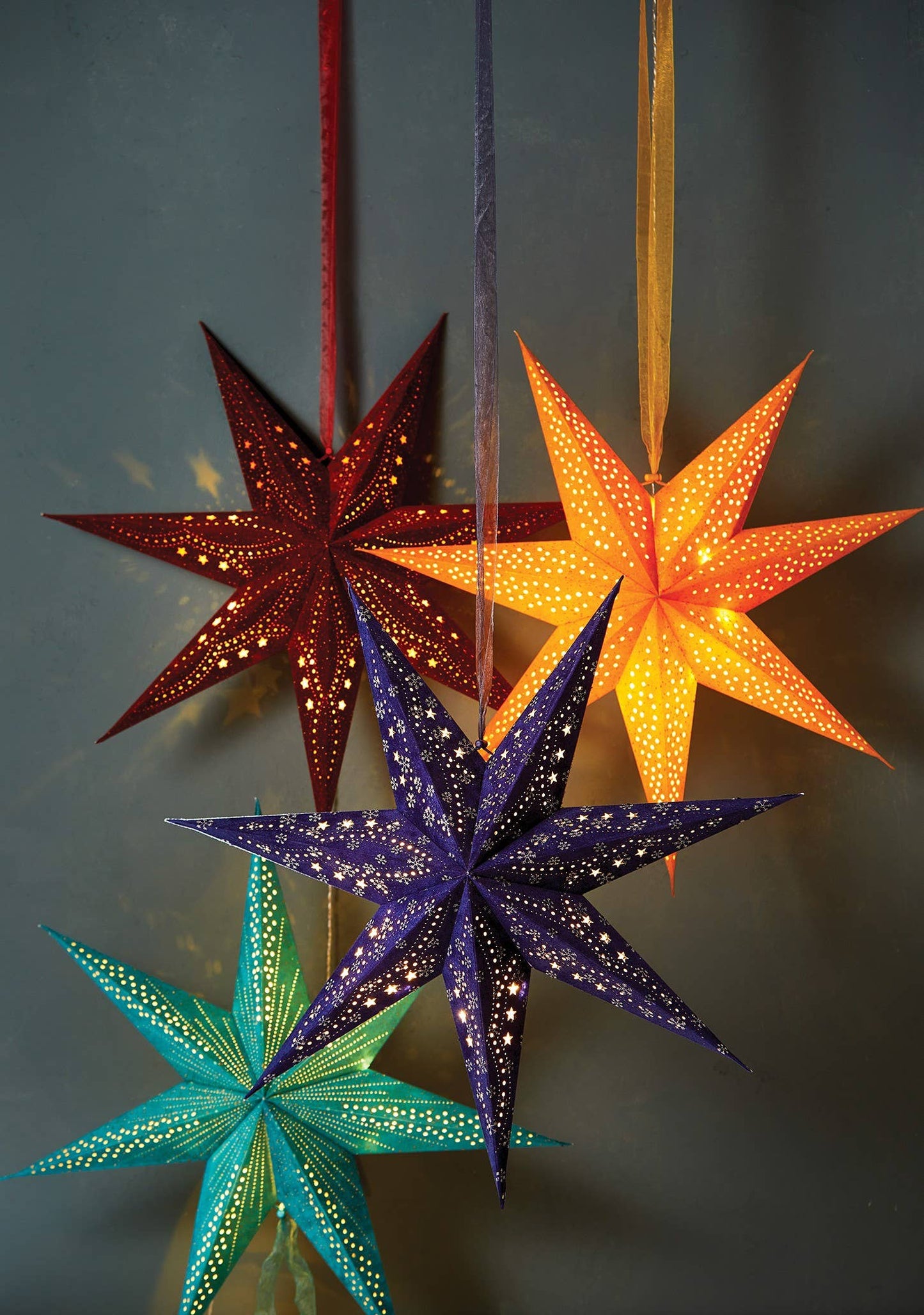 7-Arm Red Velvet Star With Glitter & Led's