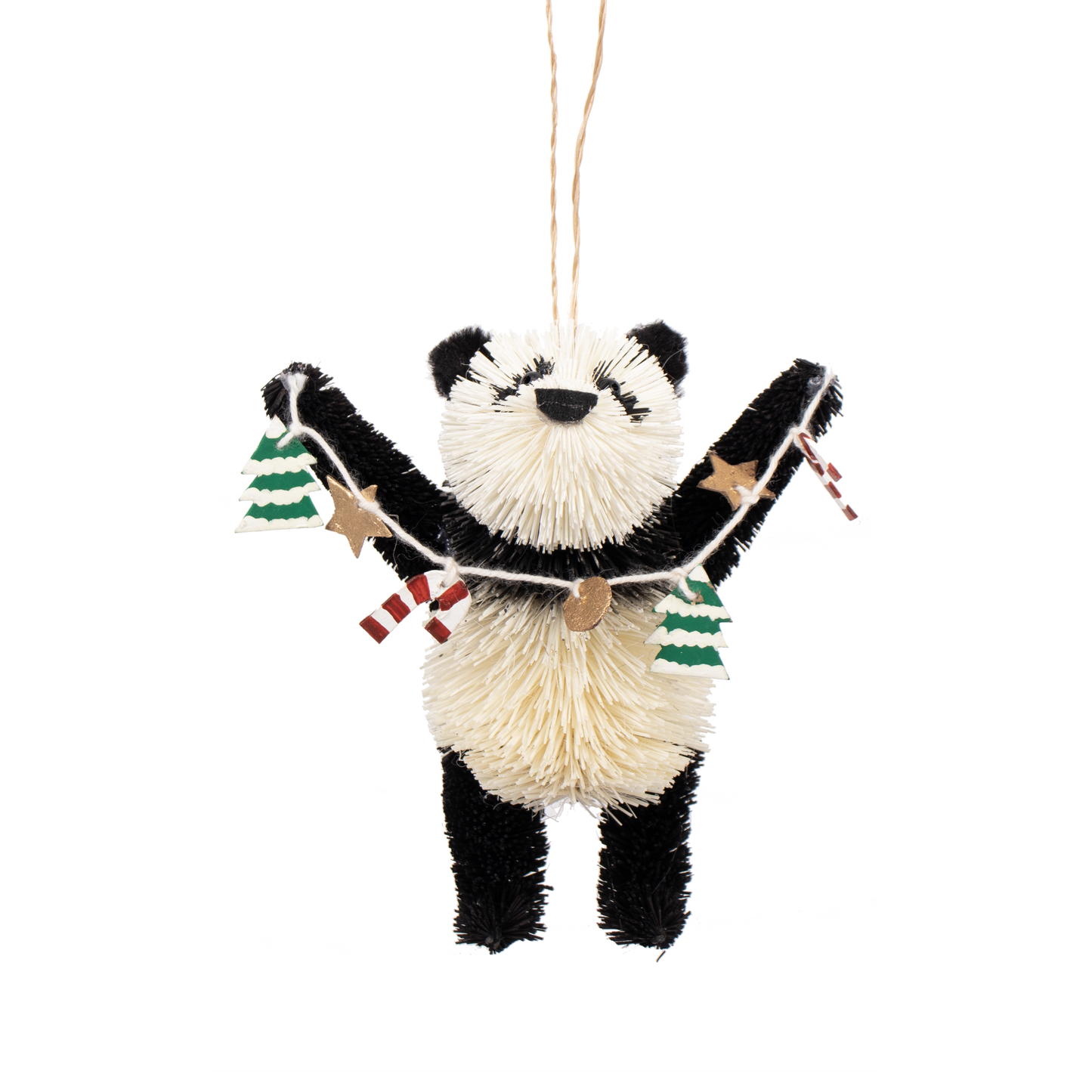 Bristle Panda Christmas Decoration, 13cm