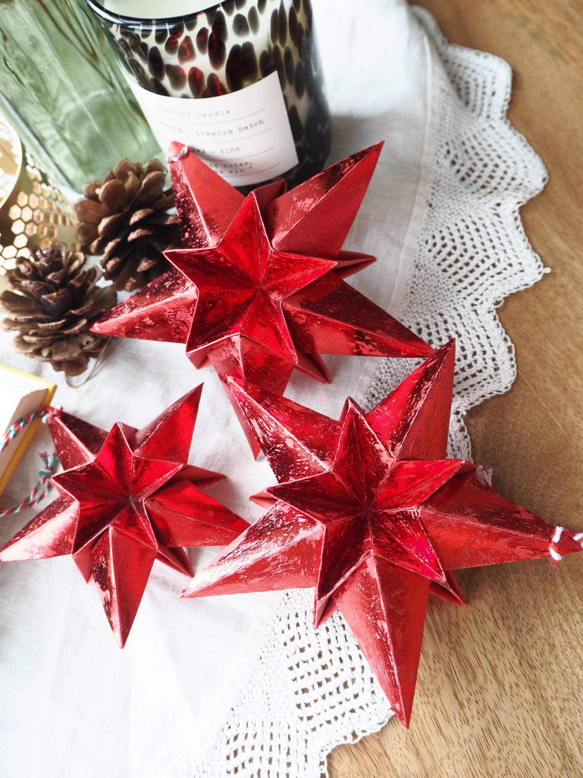 Origami Red metalic star decoration.