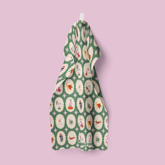 Christmas Dogs Tea Towel | Dogs Kitchen Towel