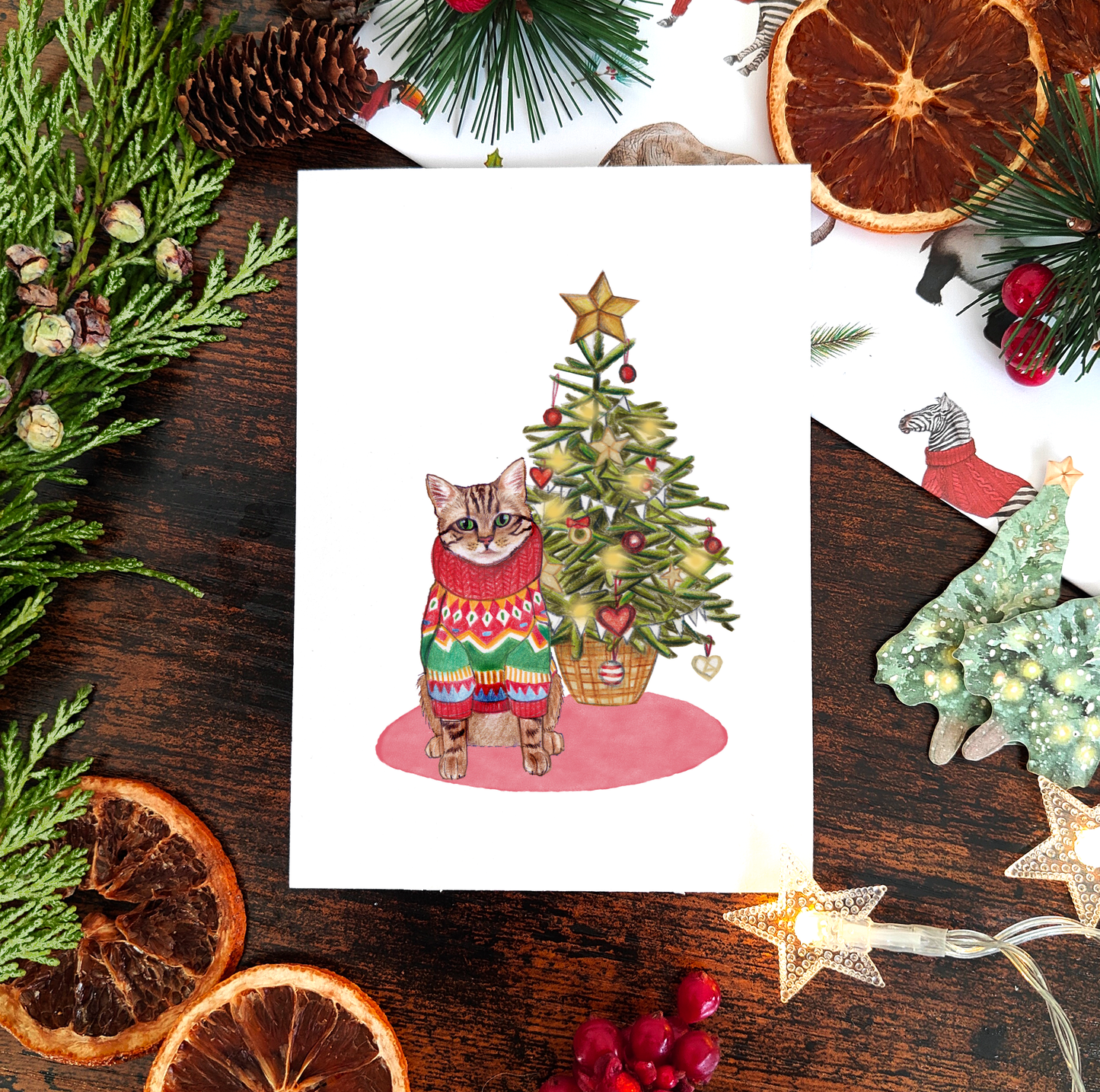 Set of 6 Cats in jumpers Christmas Cards