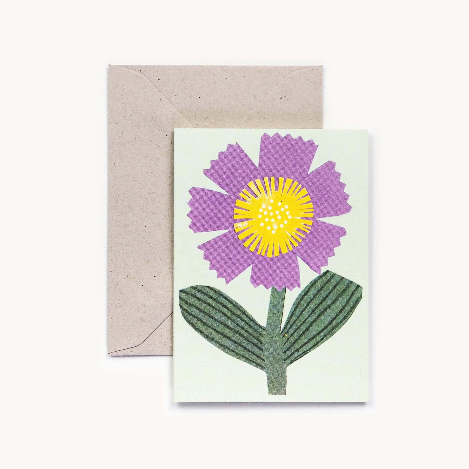 Small Greetings card with a little purple flower.  Blank inside.