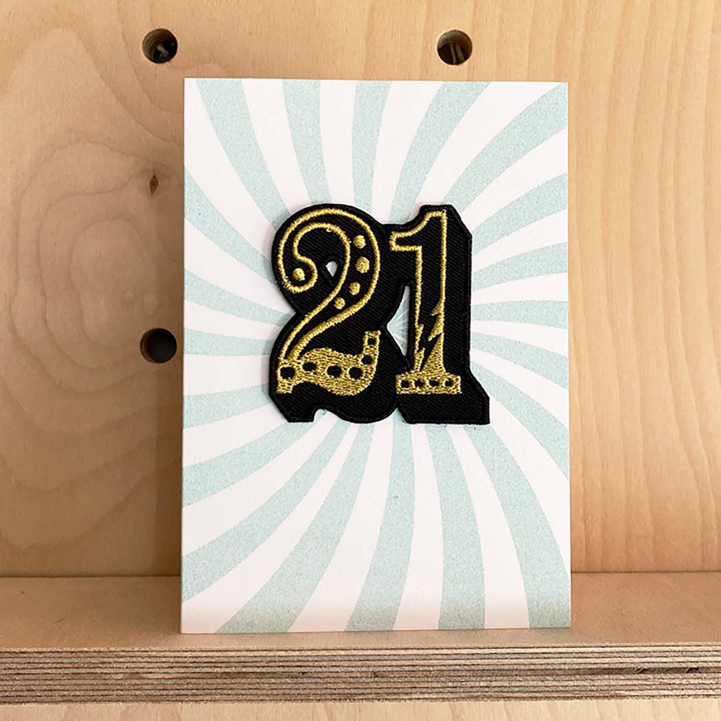 Iron on Big Number Greeting Card 21 Swirl