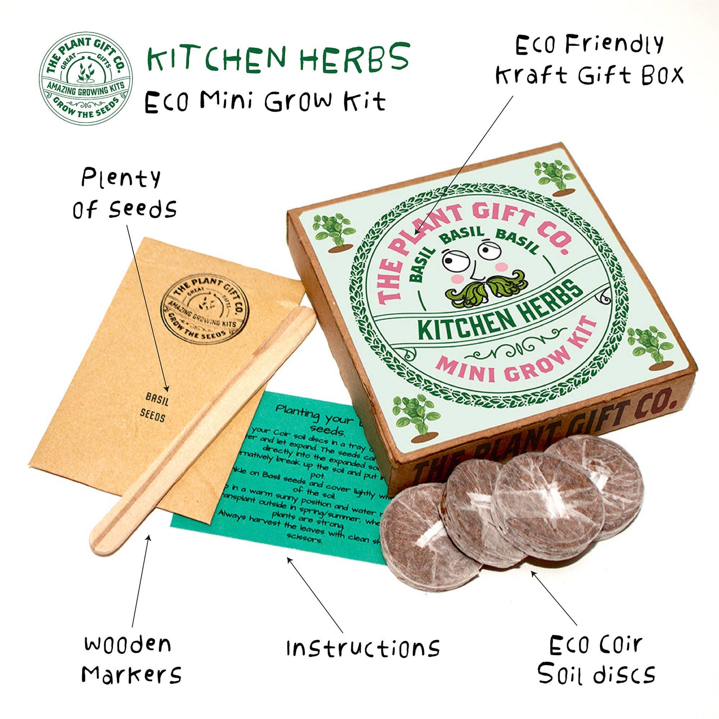 Kitchen Herb. Eco Mini Basil Grow Kit.