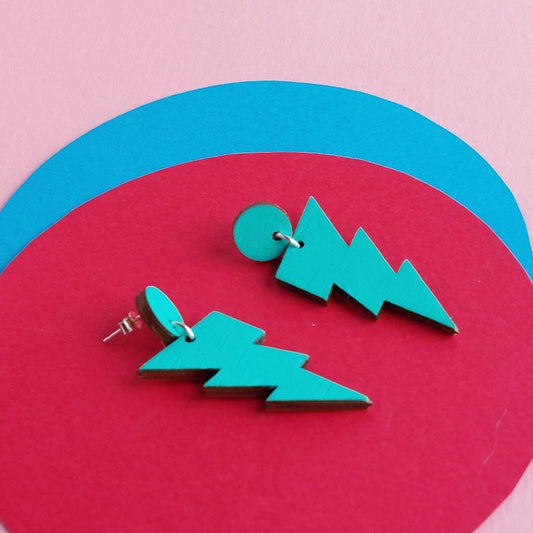 Aqua lightning bolt dangly studs