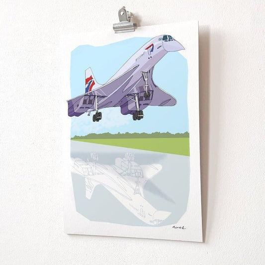 An illustration of a concorde taking off