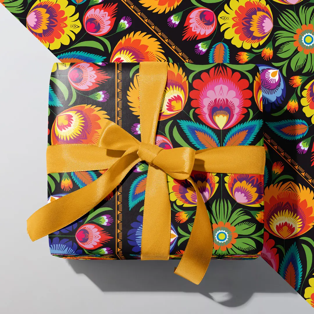 Bright folk style gift wrap