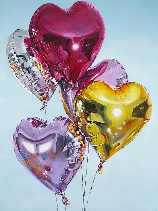 A3 Print of a painting of five hellium balloons