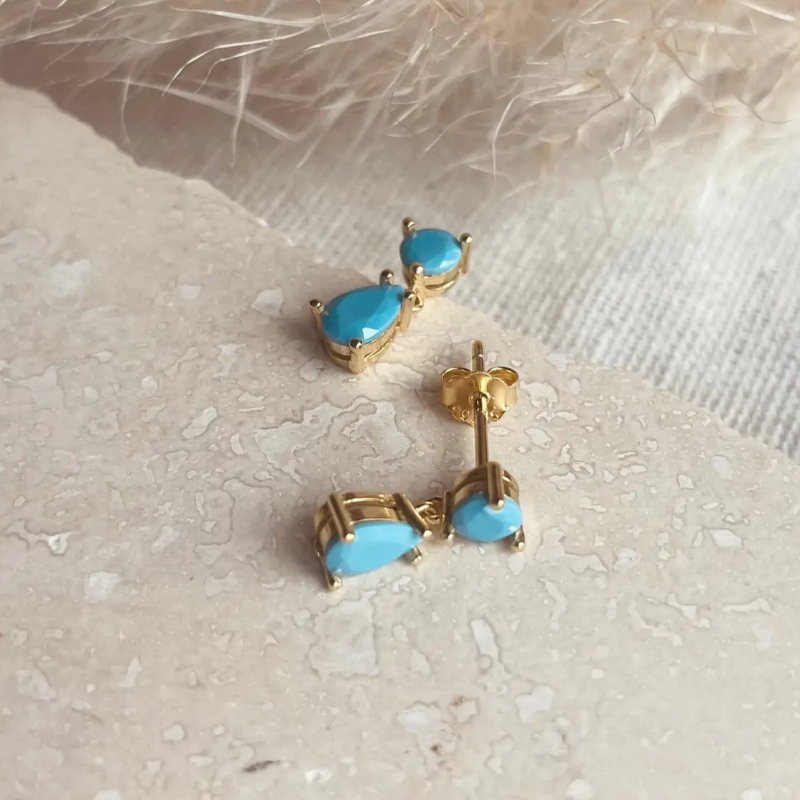 Gold vermeil 13x 4mm drop studs with turquoise stones