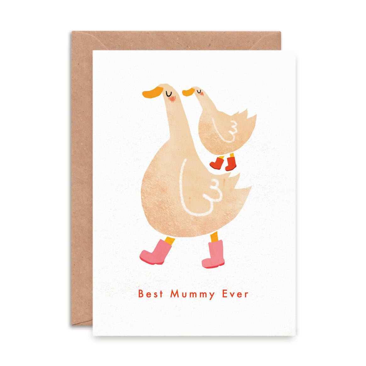 Baby Duck on the back of Mummy Duck mothers day card, with the words Best Mummy Ever