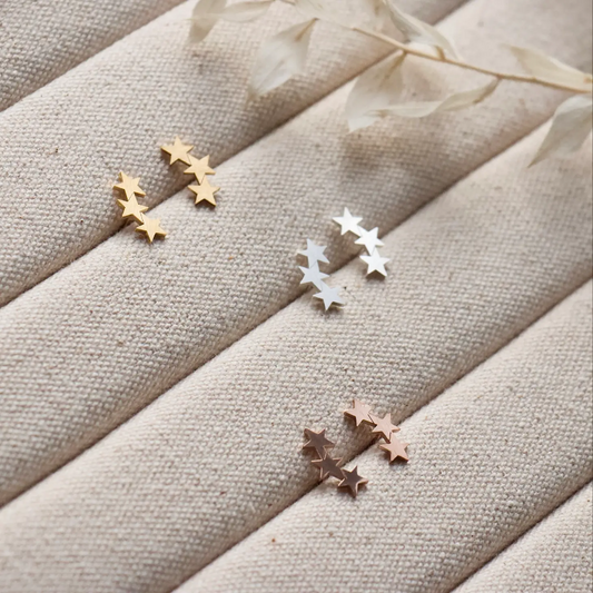 18 mm star shaped stud earrings in silver, gold or rose