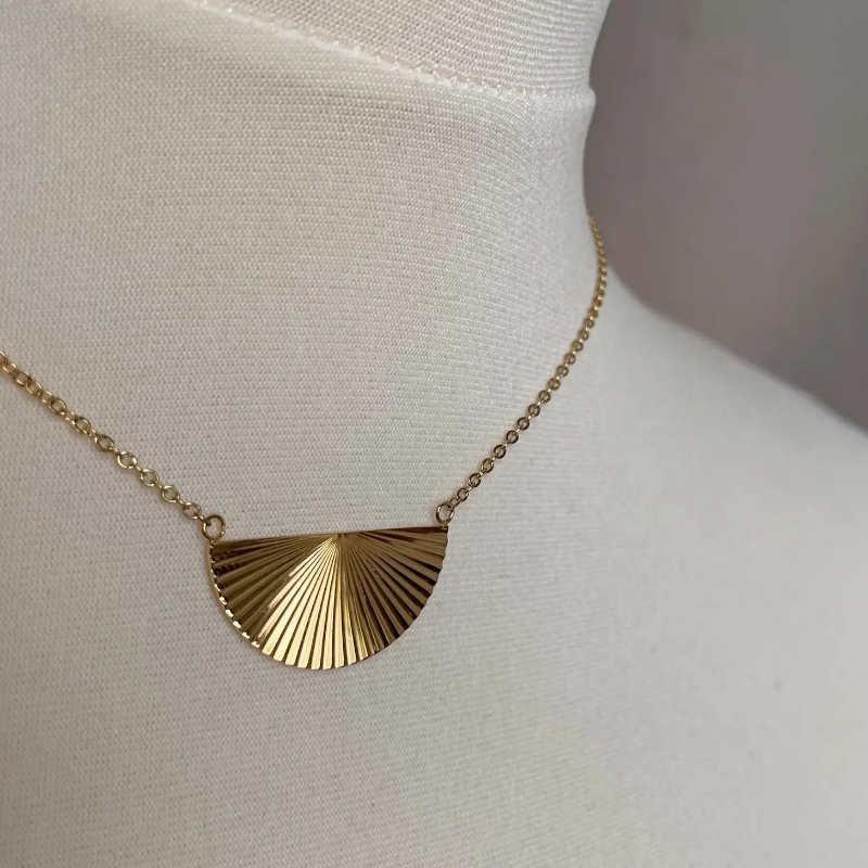 18k gold plated crescent sunburst necklace, simple timeless design