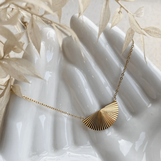 18k gold plated crescent sunburst necklace, simple timeless design