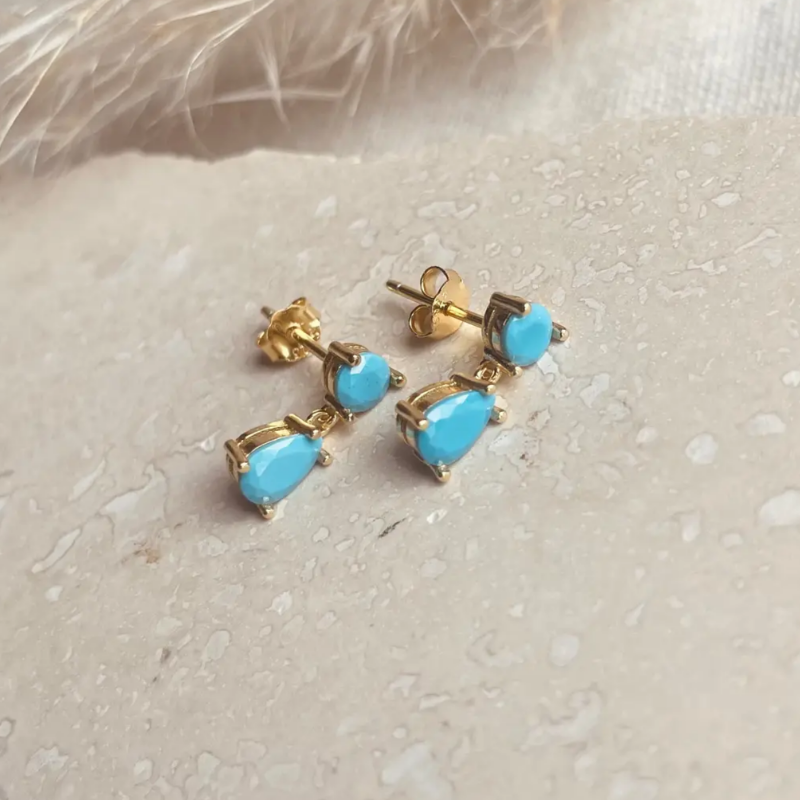 Gold vermeil 13x 4mm drop studs with turquoise stones