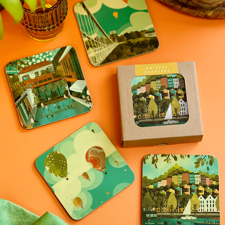 Set of 4 coasters depicting scenes of Bristol.