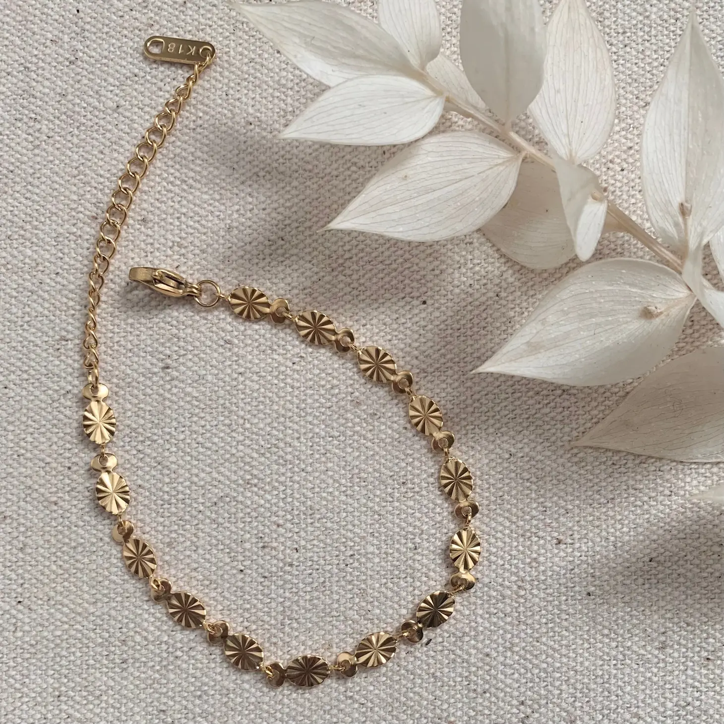 18k Gold Plated Oval Sunburst Chain Bracelet