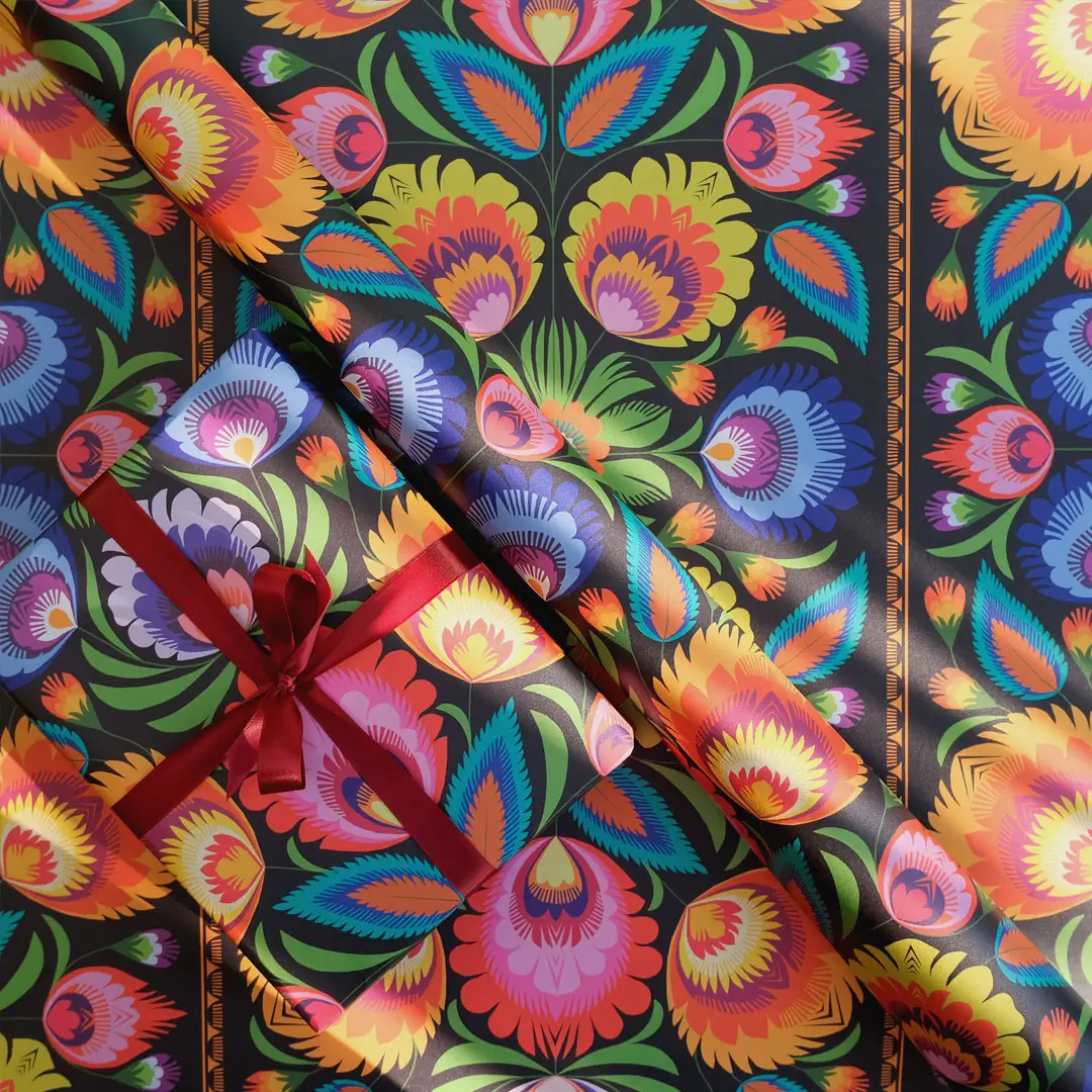 Bright folk style gift wrap