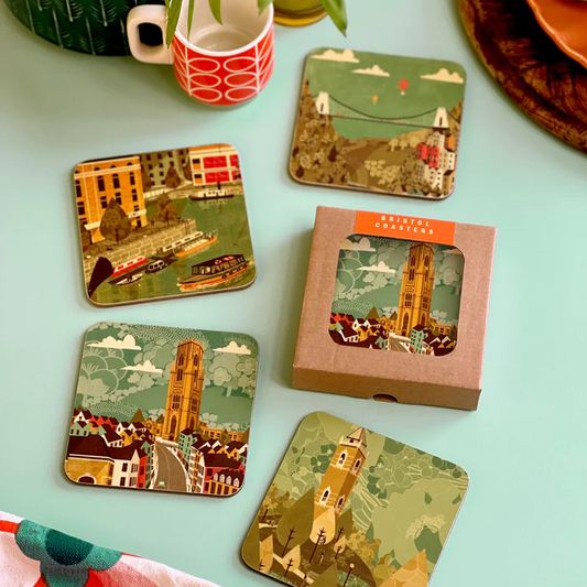 Set of 4 coasters depicting scenes of Bristol.