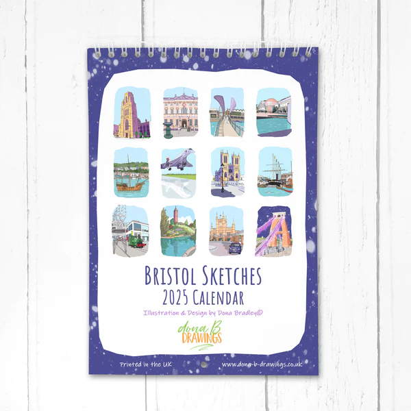 Bristol Sketches 2025 Calendar.  Illustrations of Bristol Sights, a page for each month.