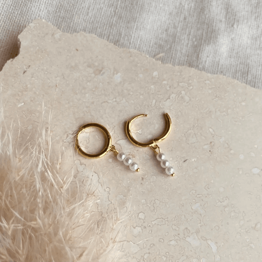 Gold Pearl Trio Drop Hoops