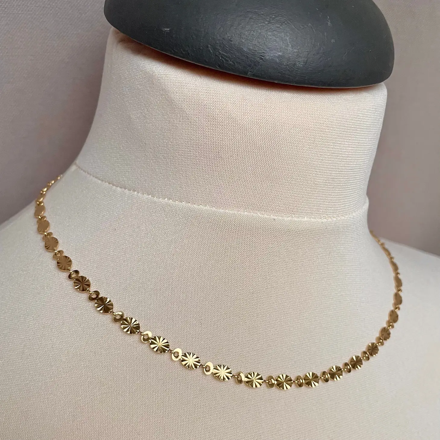 18k Gold Plated Oval Sunburst Chain Necklace