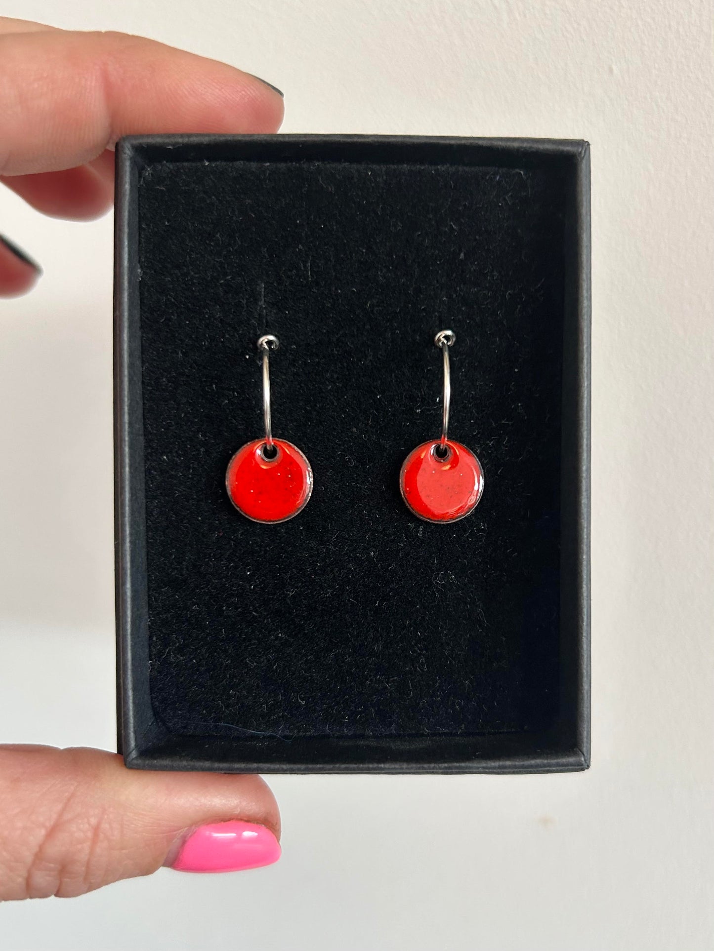 11mm Disc Earrings Red