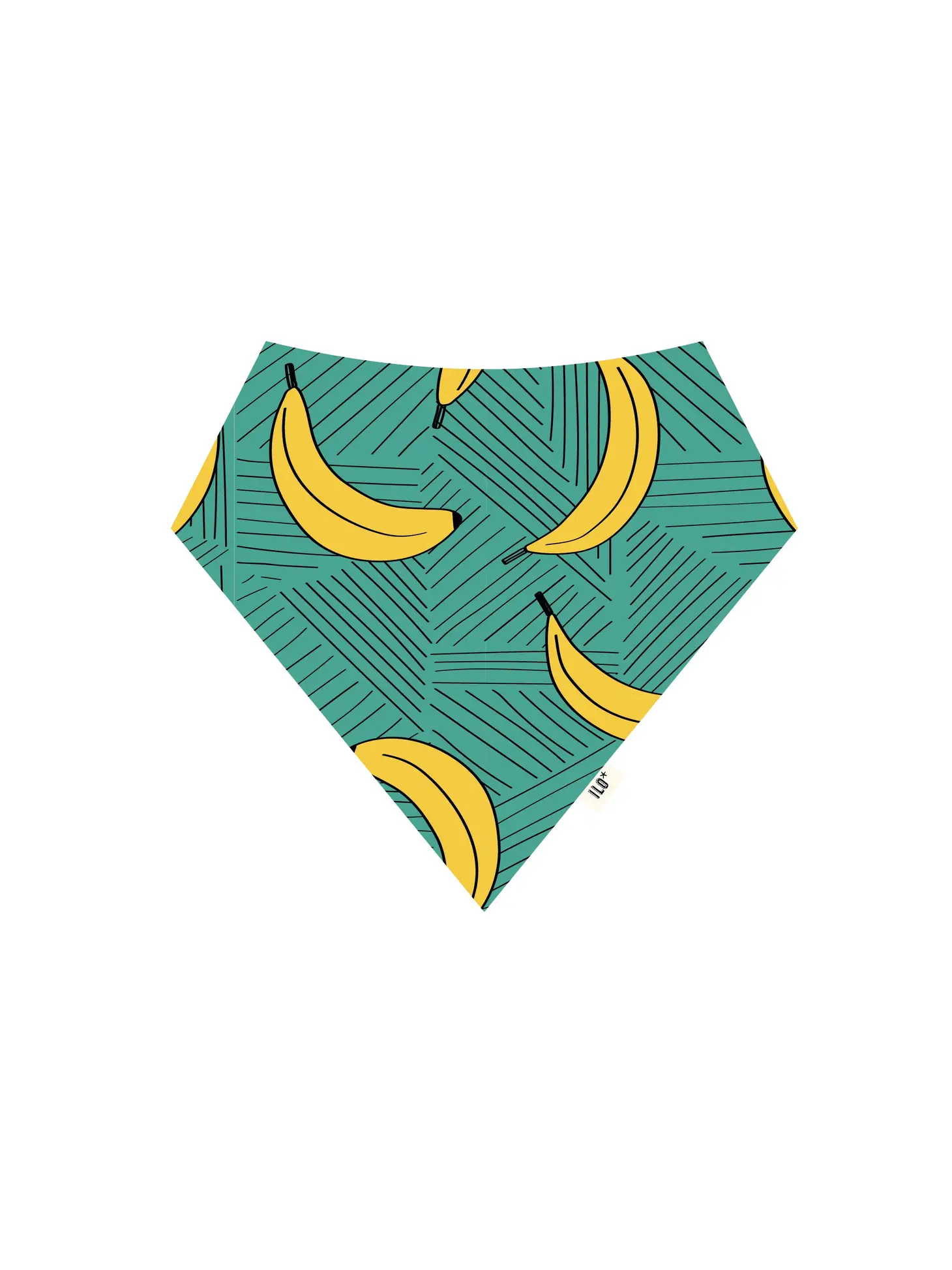 Reversible Bib with Bananas on Turquoise print on the one side and bright stripes on the other.  made from organic cotton jersey. 