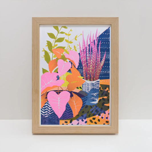 vibrant risogragh print of houseplants