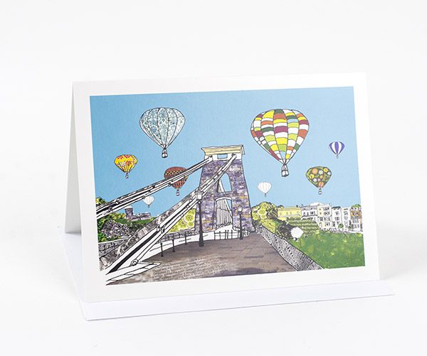 Suspension Bridge Bristol with balloons card. Blank inside.