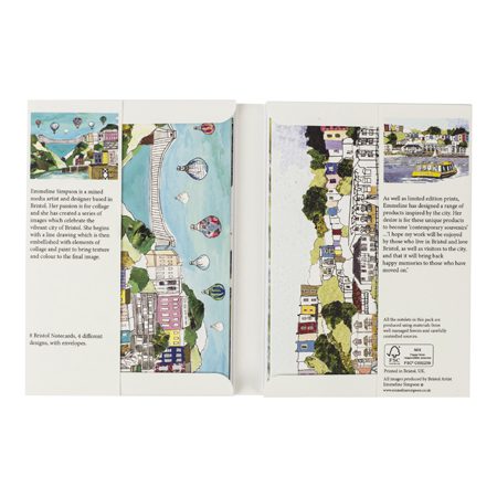 The inside of a notecard set of illustrated Bristol landscape scenes.