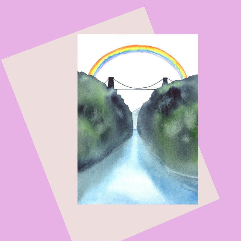 From a water colour of a rainbow over Clifton Suspension Bridge and the Avon Gorge