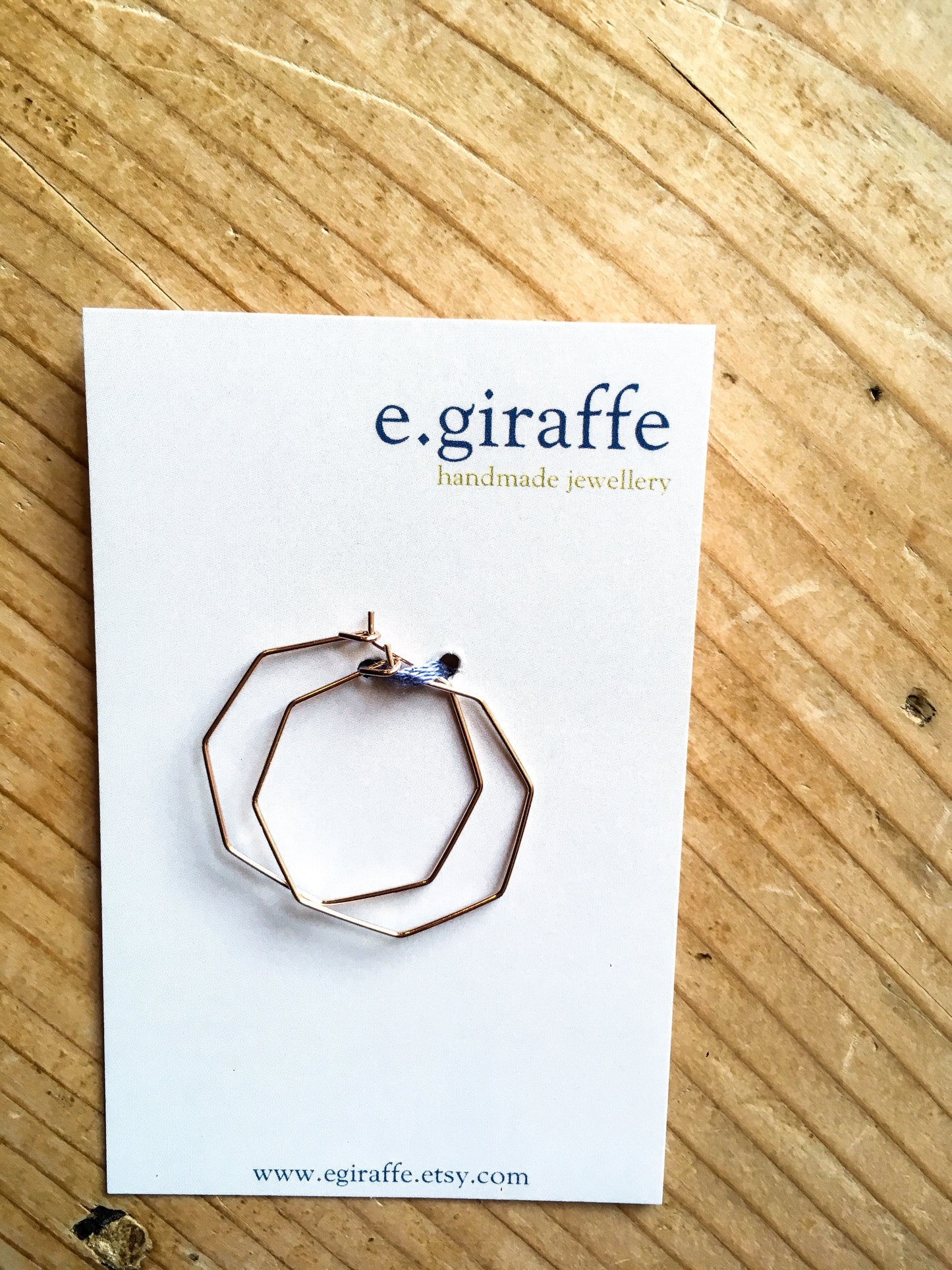 E Giraffe Octagon Hoop earrings.  Handmade in Bristol.