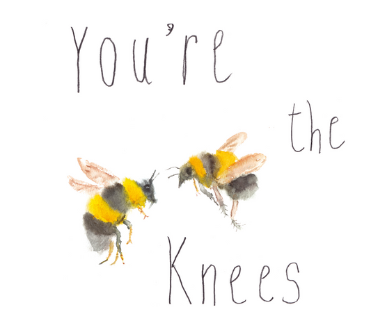 watercolour painting of bumble bees card saying ''you're the knees''
