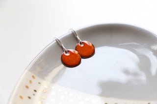 16mm orange enamel disc earrings with sterling silver hoops