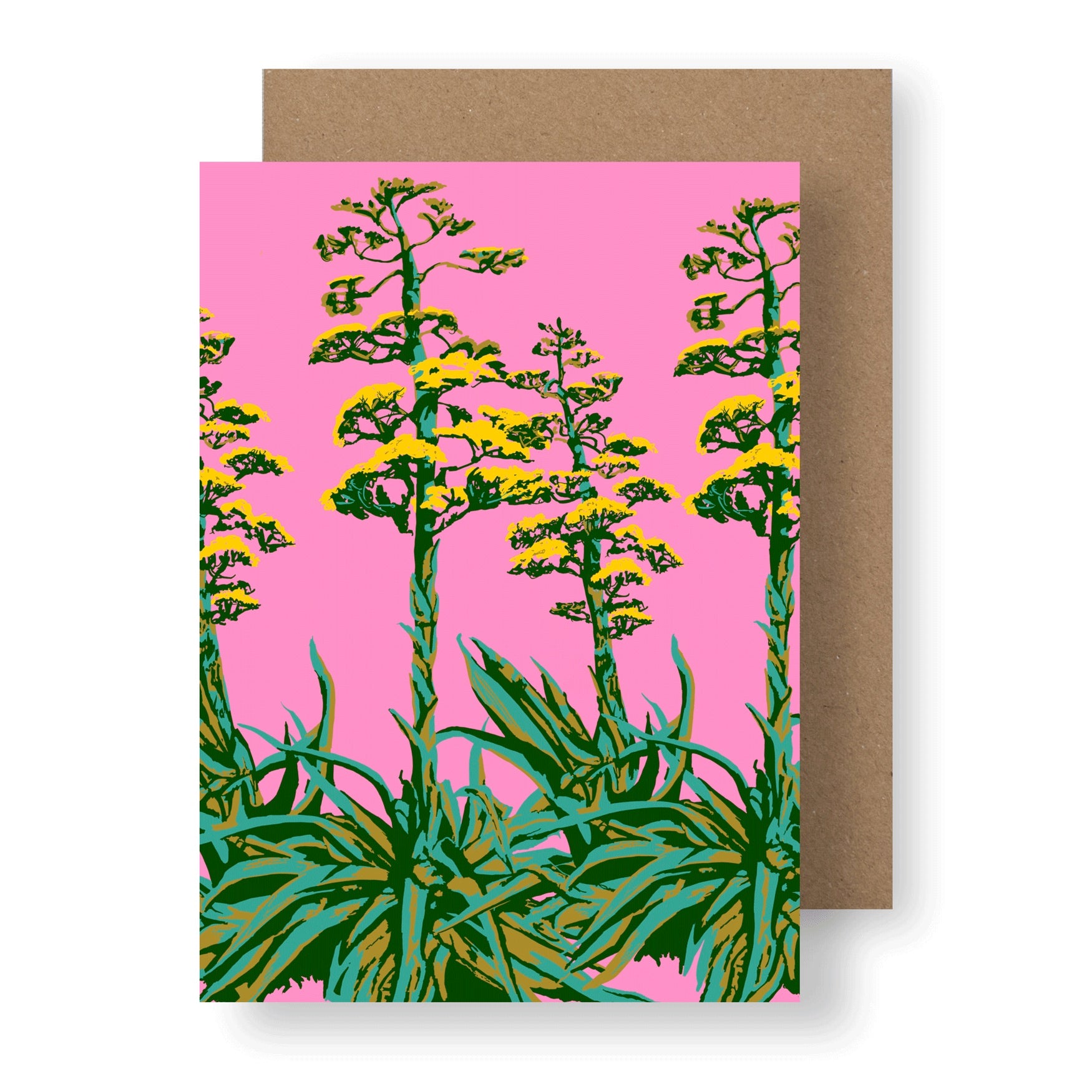 Colouful floral card in pink green and yellow