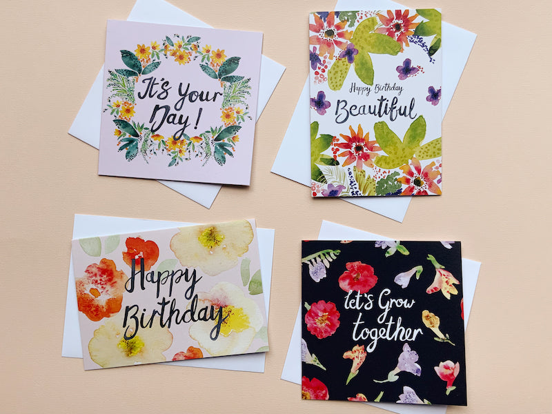 Thea & Fox, This beautiful pack of 4 floral cards, for those special people in your life.