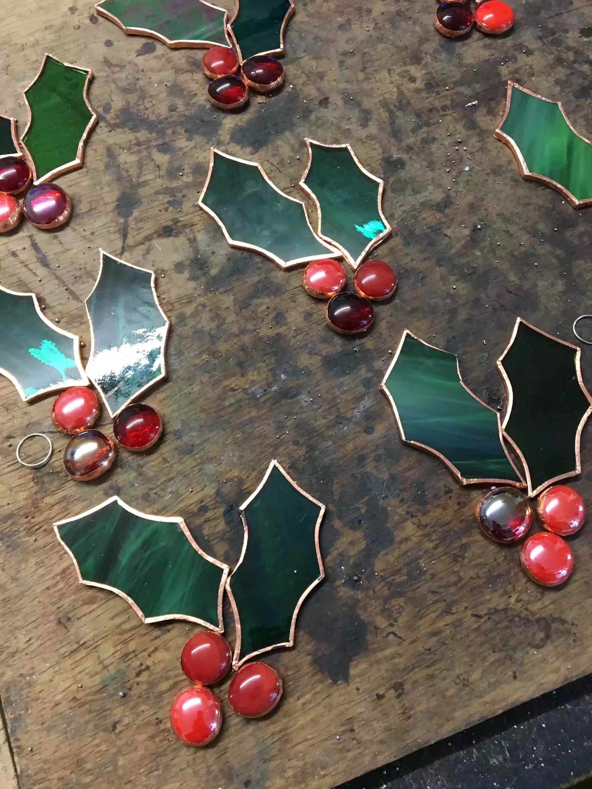 hristmas Holly, stained glass, Christmas decoration