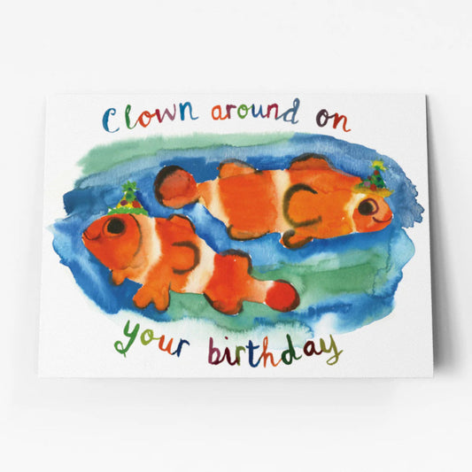 Birthday card with colourful painting of clown fish