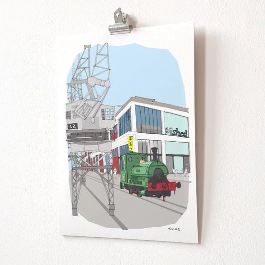 Giclee printed hand-drawn and digitally coloured illustration of Bristol's M Shed Museum