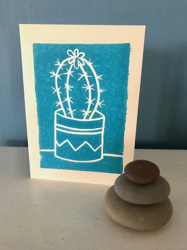 Emma Lunt, lino print of a Cactus. Handmade in Bristol.